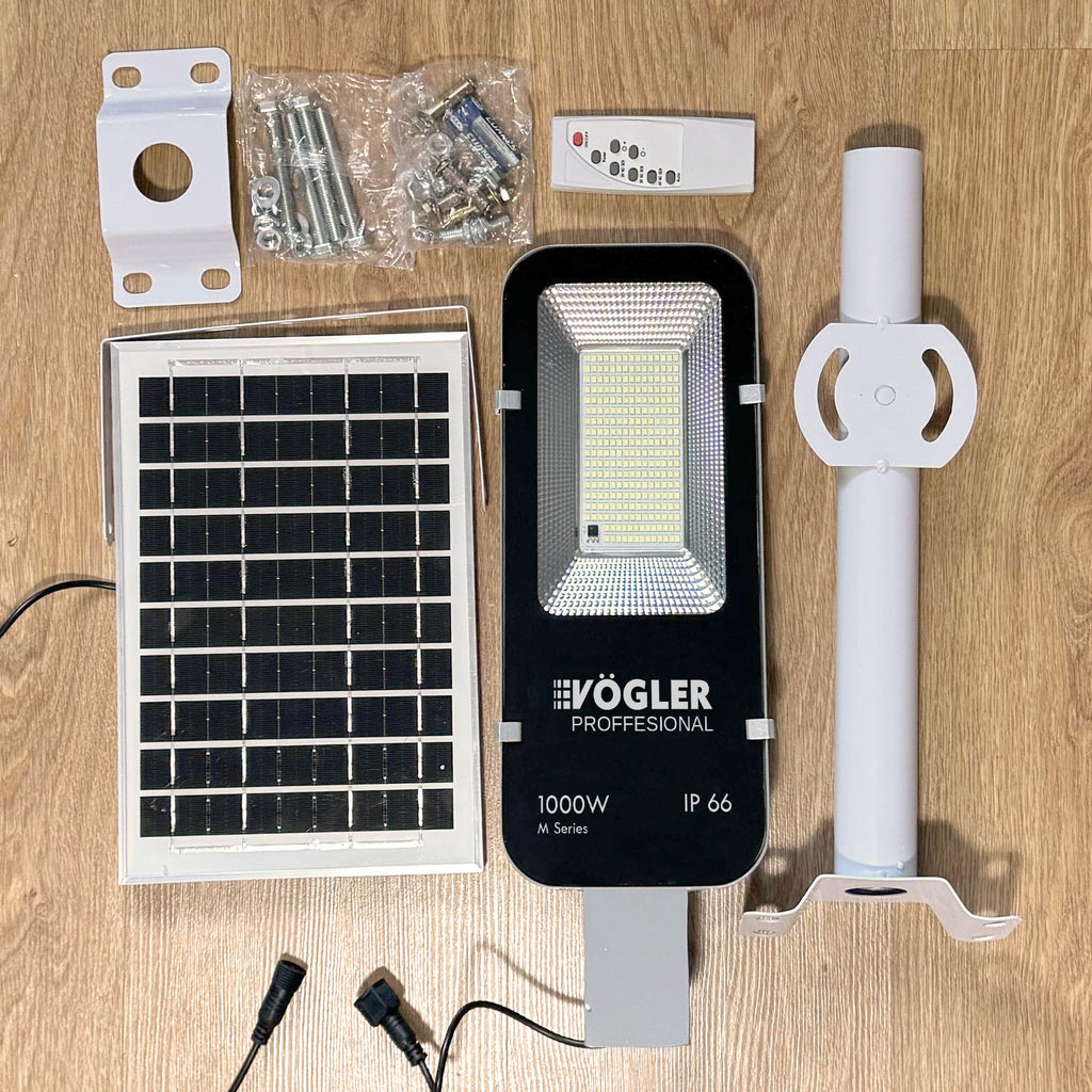 Ισχυρή ηλιακή λάμπα, αισθητήρας λυκόφωτος, τηλεχειριστήριο, Vögler Professional 1000W