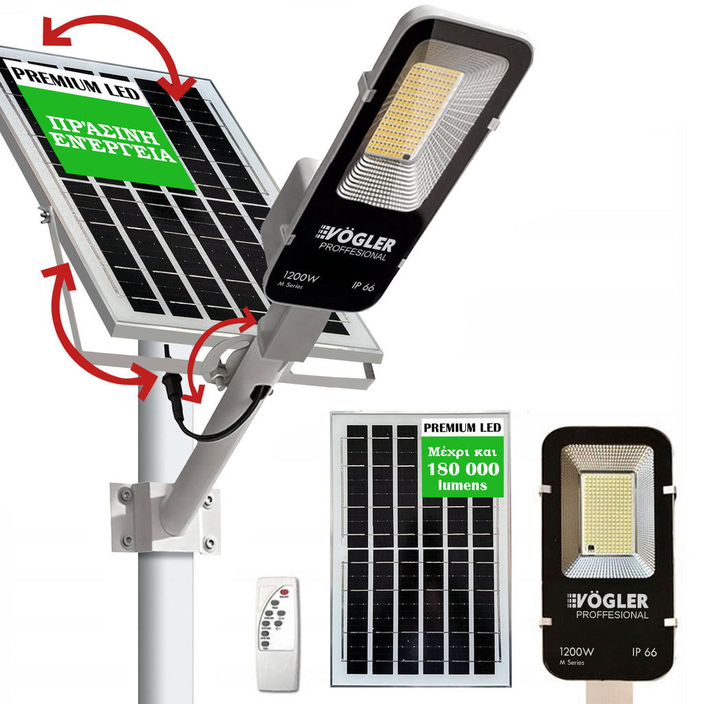 Ισχυρή ηλιακή λάμπα, αισθητήρας λυκόφωτος, τηλεχειριστήριο, Vögler Professional 1200W