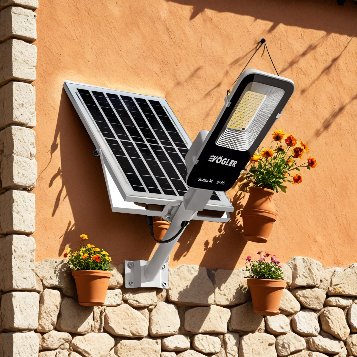 Ισχυρή ηλιακή λάμπα, αισθητήρας λυκόφωτος, τηλεχειριστήριο, Vögler Professional 1000W