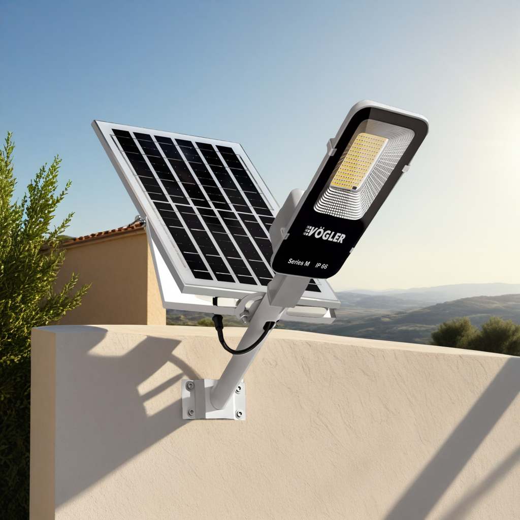 Ισχυρή ηλιακή λάμπα, αισθητήρας λυκόφωτος, τηλεχειριστήριο, Vögler Professional 1000W