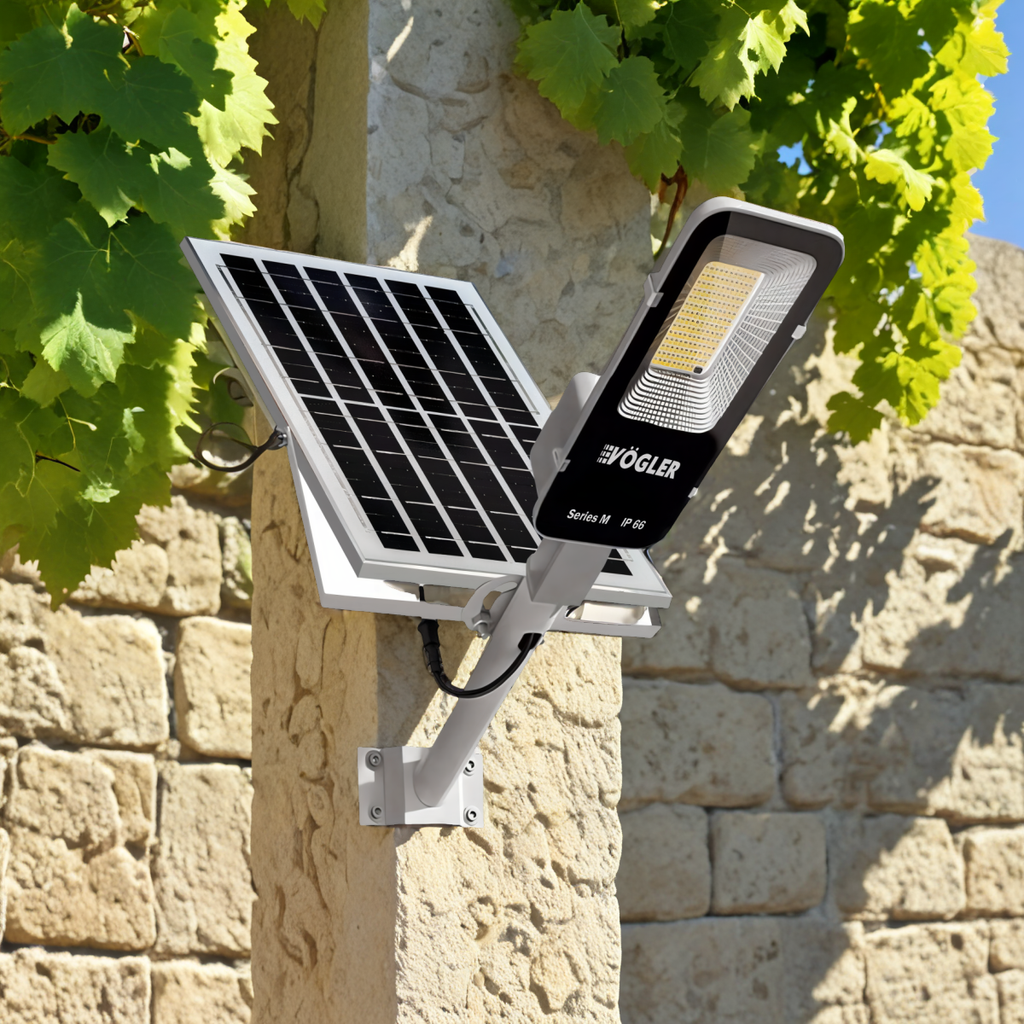 Ισχυρή ηλιακή λάμπα, αισθητήρας λυκόφωτος, τηλεχειριστήριο, Vögler Professional 1000W