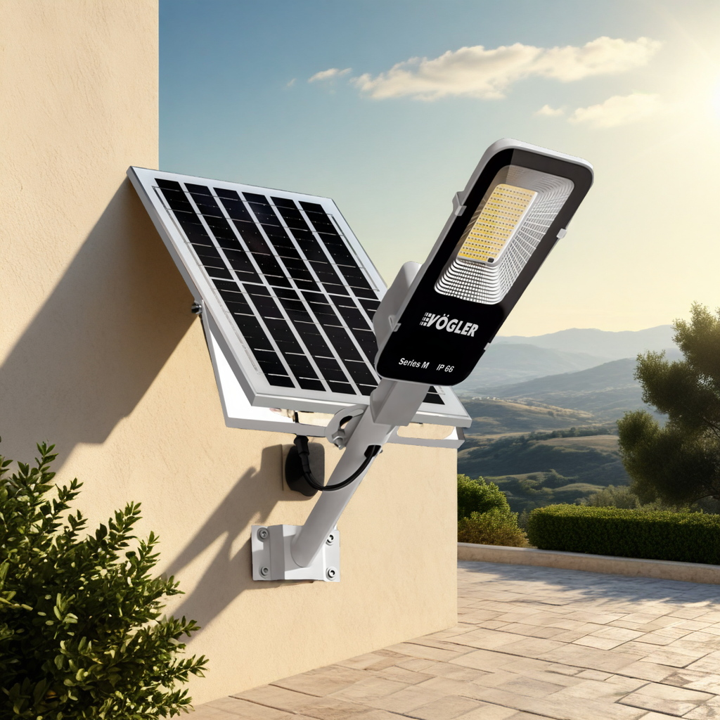 Ισχυρή ηλιακή λάμπα, αισθητήρας λυκόφωτος, τηλεχειριστήριο, Vögler Professional 1200W