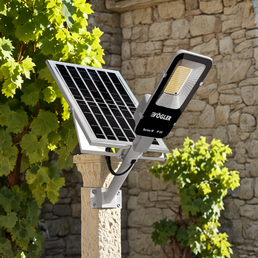 Ισχυρή ηλιακή λάμπα, αισθητήρας λυκόφωτος, τηλεχειριστήριο, Vögler Professional 1200W