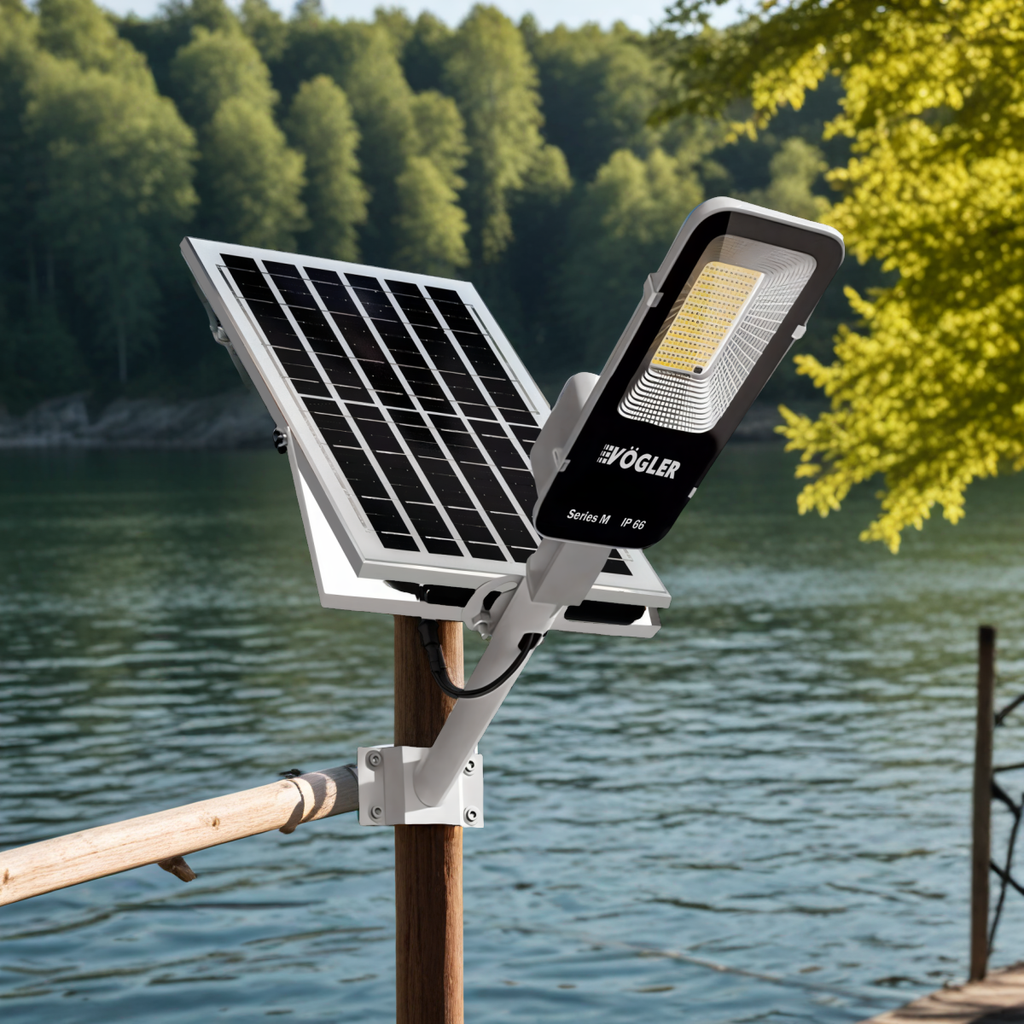 Ισχυρή ηλιακή λάμπα, αισθητήρας λυκόφωτος, τηλεχειριστήριο, Vögler Professional 1200W