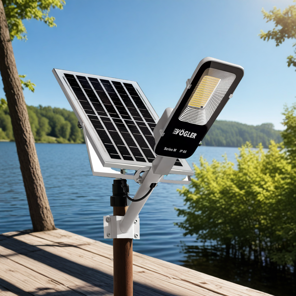 Ισχυρή ηλιακή λάμπα, αισθητήρας λυκόφωτος, τηλεχειριστήριο, Vögler Professional 1200W