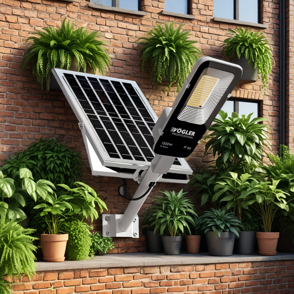 Ισχυρή ηλιακή λάμπα, αισθητήρας λυκόφωτος, τηλεχειριστήριο, Vögler Professional 1500W