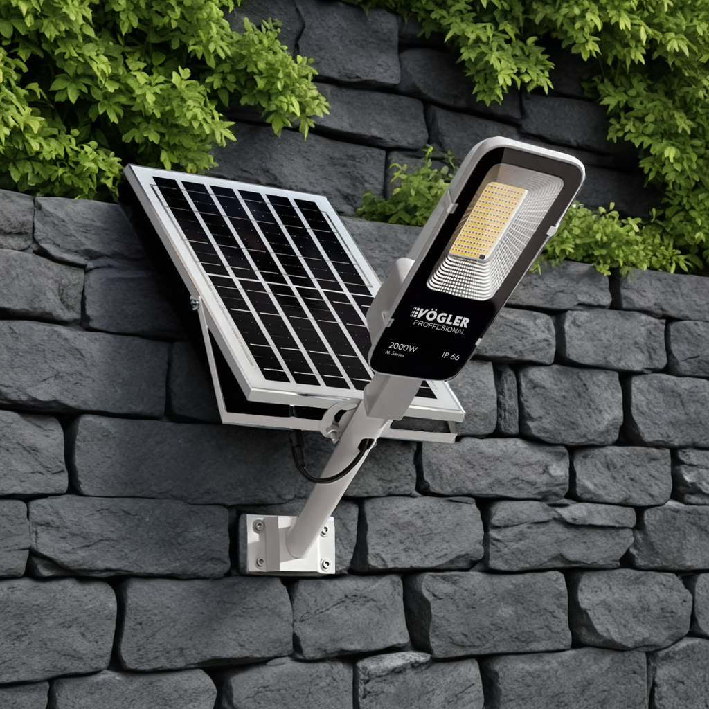 Ισχυρή ηλιακή λάμπα, αισθητήρας λυκόφωτος, τηλεχειριστήριο, Vögler Professional 2000W