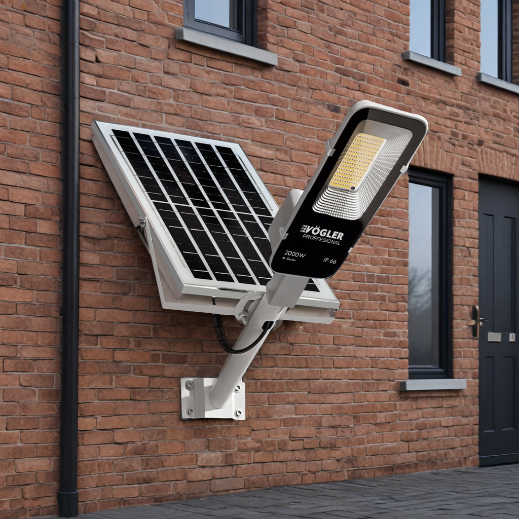 Ισχυρή ηλιακή λάμπα, αισθητήρας λυκόφωτος, τηλεχειριστήριο, Vögler Professional 2000W