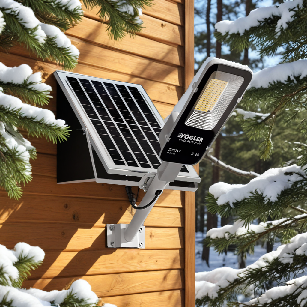 Ισχυρή ηλιακή λάμπα, αισθητήρας λυκόφωτος, τηλεχειριστήριο, Vögler Professional 2000W