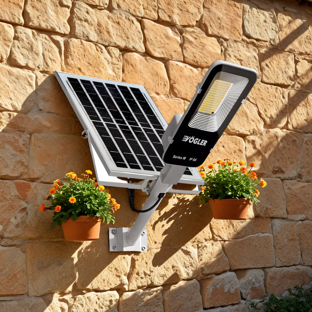 Ισχυρή ηλιακή λάμπα, αισθητήρας λυκόφωτος, τηλεχειριστήριο, Vögler Professional 800W