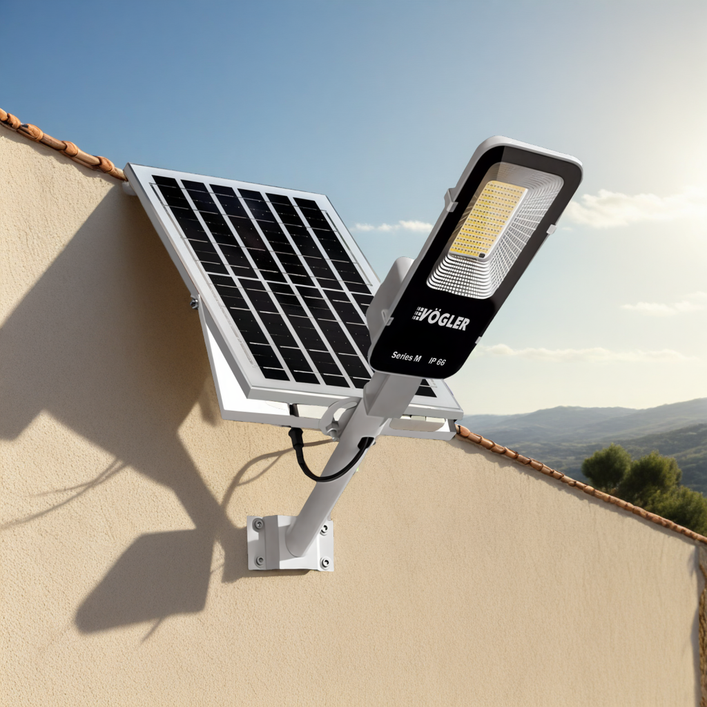 Ισχυρή ηλιακή λάμπα, αισθητήρας λυκόφωτος, τηλεχειριστήριο, Vögler Professional 800W